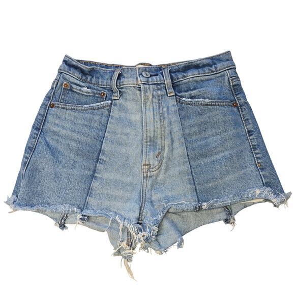 Abercrombie & Fitch High Rise Mom Shorts Womens 26 Blue Denim Distressed Frayed - Picture 1 of 9